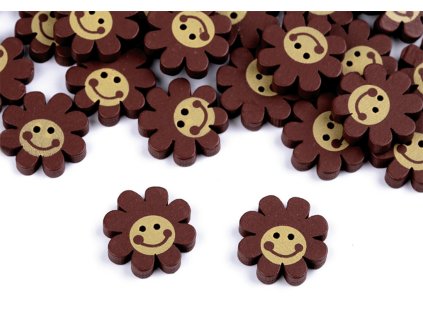 Button 22 mm brown flower
