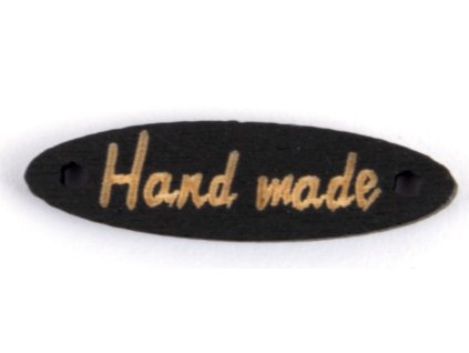 Našívacia drevená značka 28x8 mm HAND MADE