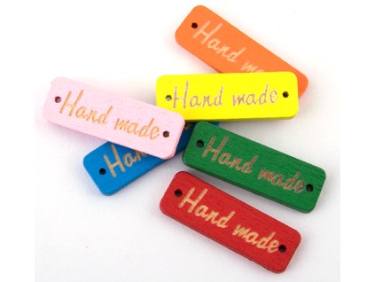Sewing wooden sign 30x10 mm HAND MADE MIX