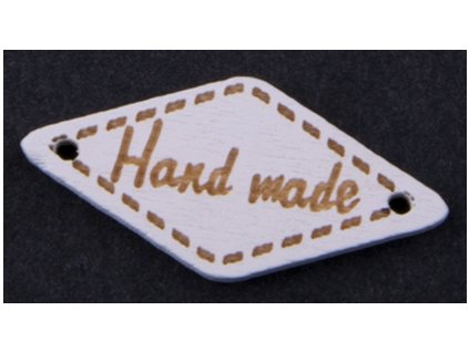 Našívacia drevená značka 28x13 mm HAND MADE