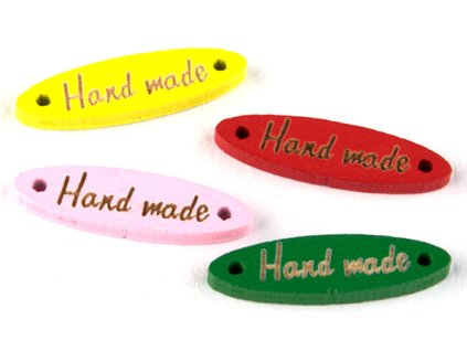 Našívací dřevěná značka 28x8 mm HAND MADE MIX