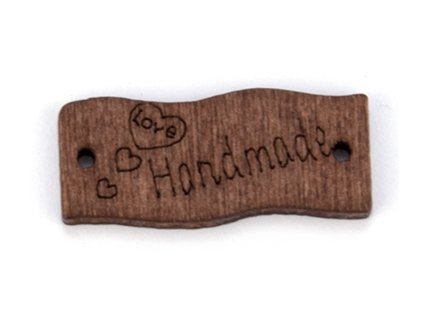 Našívací dřevěná značka 30x13 mm HAND MADE