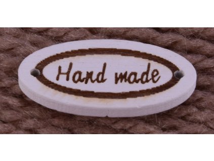 Našívacia drevená značka 27x18 mm HAND MADE