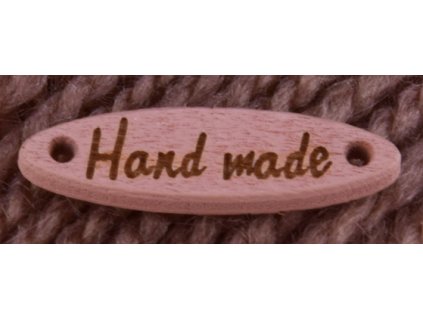 Našívacia drevená značka 28x7 mm HAND MADE