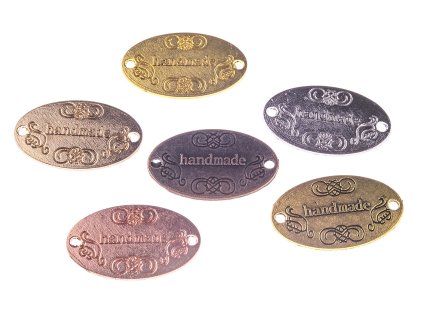 Našívací kovová značka elipsa 32x19 mm HAND MADE 1