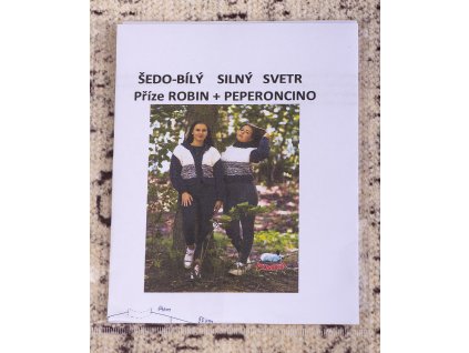 Instructions for a gray and white sweater