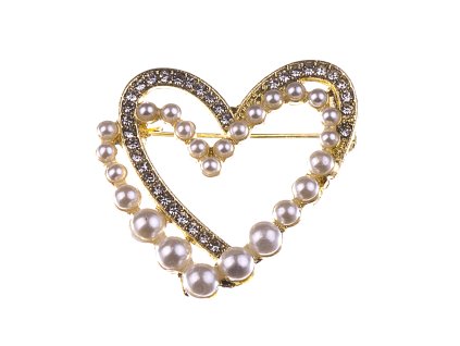 Heart brooch with pearls 35x35mm