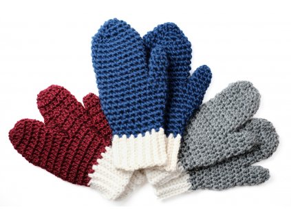 Ručně háčkované, zimní, vlněné rukavice. Různé barvy. vlnirna