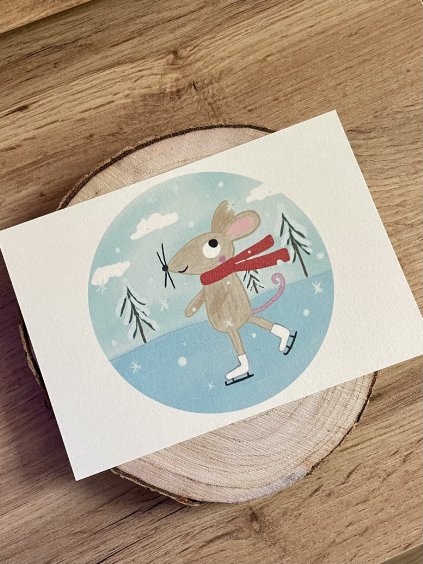 Pohlednice Myška bruslařka