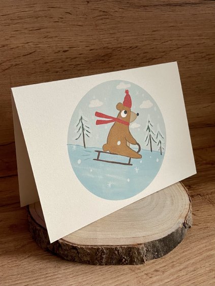 Přáníčko Sáňkující Méďa