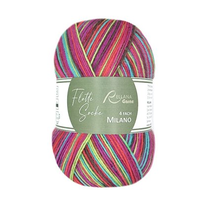 Rellana Garne Flotte Socke 4f. Milano 3231 - fuchsia-red-green-turquoise