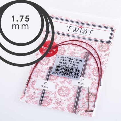 Jehlice kruhové výměnné ChiaoGoo TWIST Short Combo - 1.75 mm (set 5 a 8 cm)