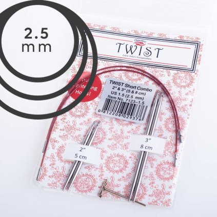 Jehlice kruhové výměnné ChiaoGoo TWIST Short Combo - 2.50 mm (set 5 a 8 cm)