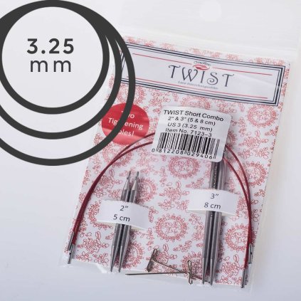 Jehlice kruhové výměnné ChiaoGoo TWIST Short Combo - 3.25 mm (set 5 a 8 cm)