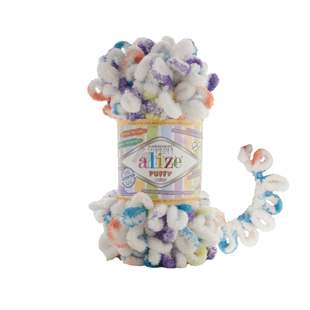 Vlna Alize Puffy Color 7539 Biela, fialová, oranžova