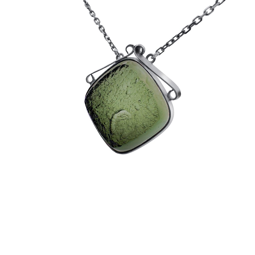 Silver necklace with Moldavite, semi-polished P2000318920005