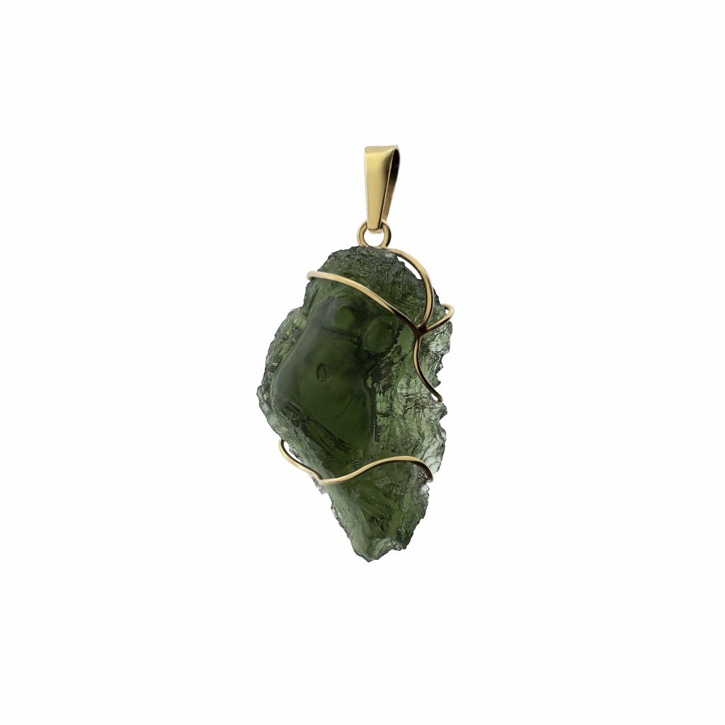 Gold pendant with Moldavite, glyptic, female torso P2000290240009