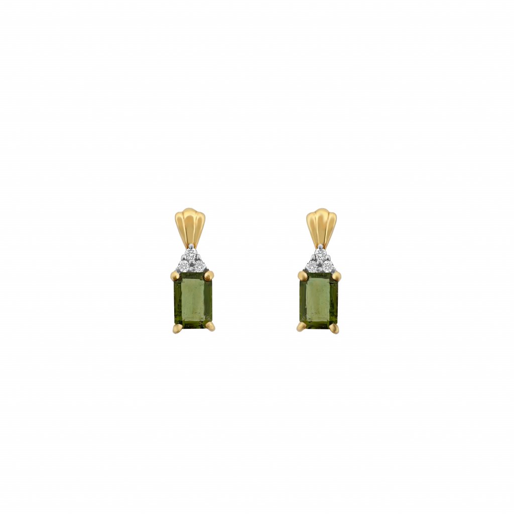Gold earrings with Moldavite and diamonds 11673