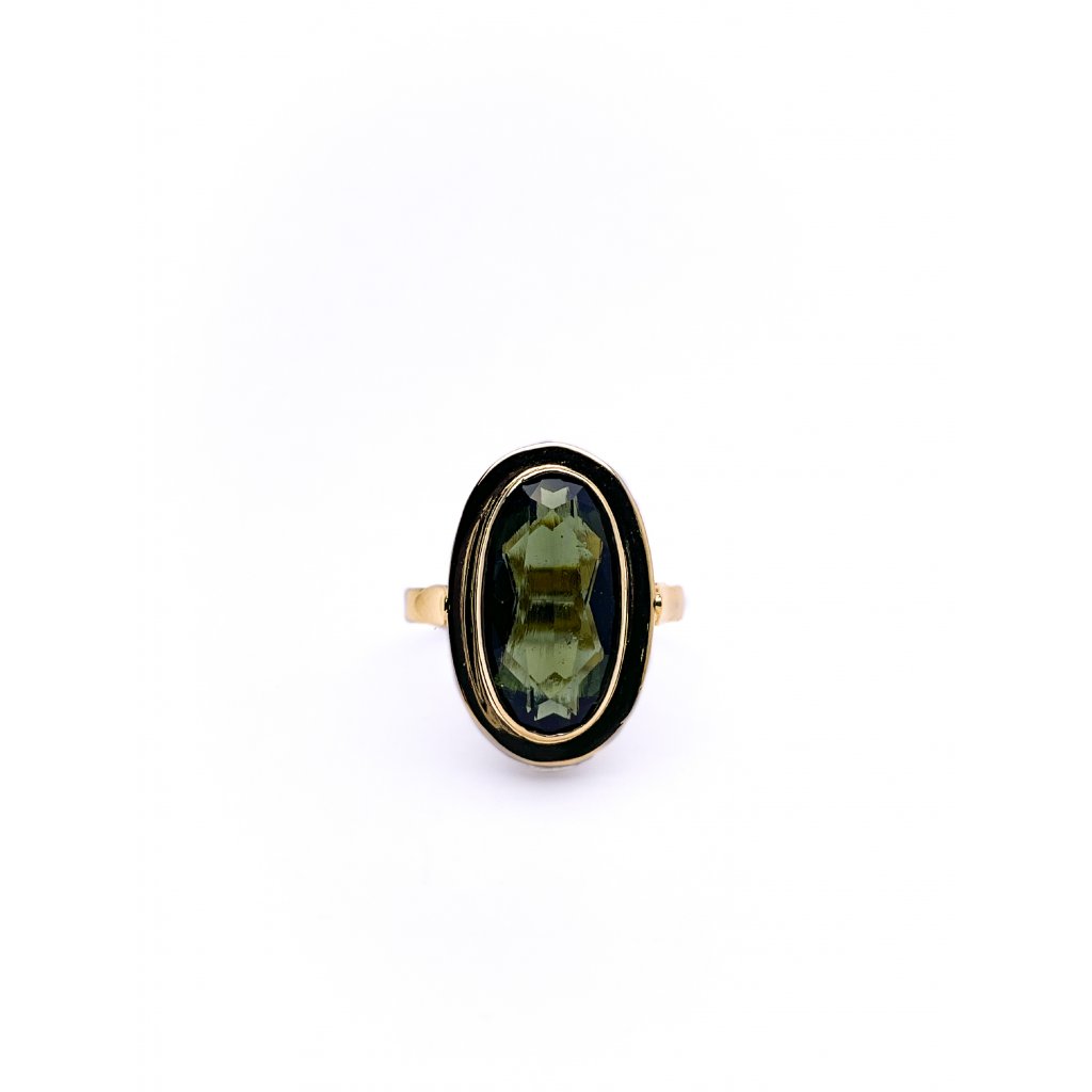 Zlatý prsten s broušeným vltavínem 2409