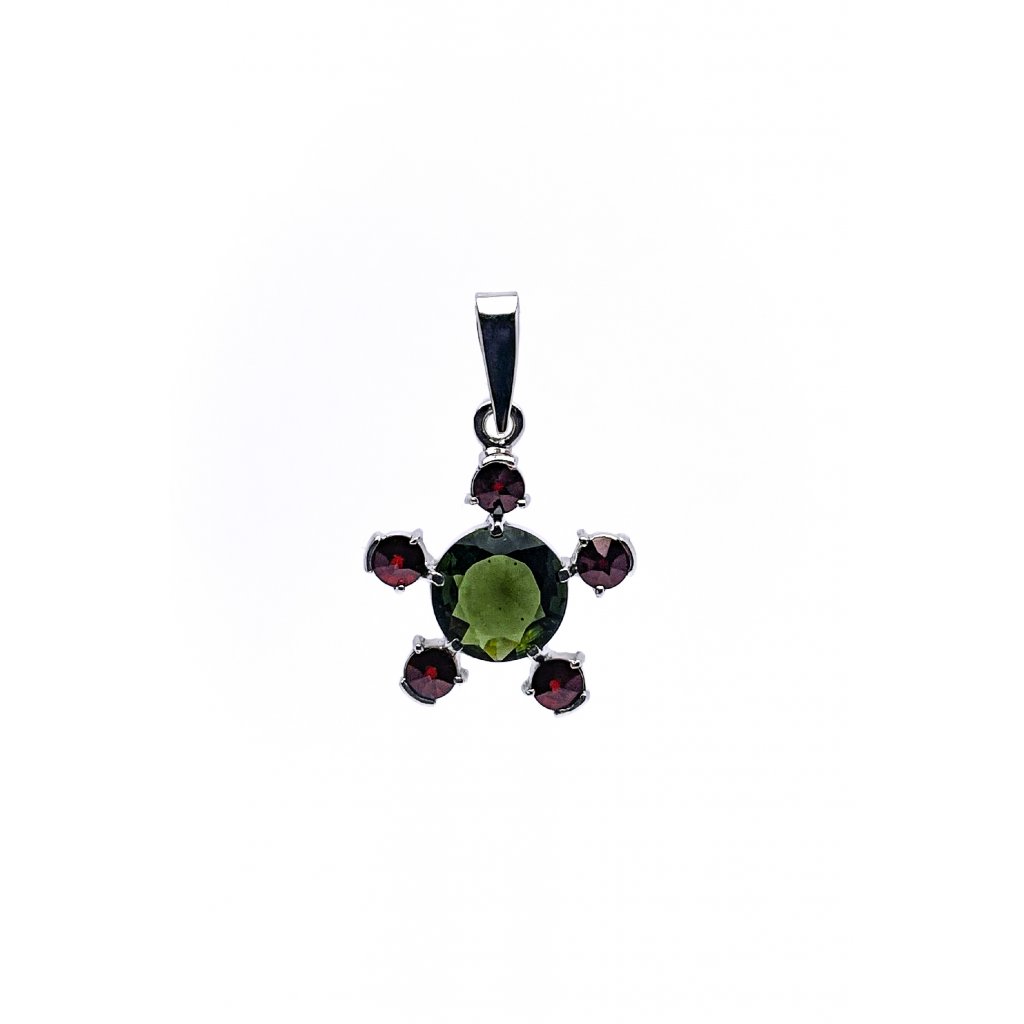 Moldavite pendant with garnet 2000268810005