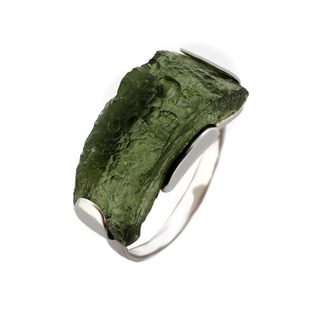 Stříbrný prsten s neopracovaným vltavínem 2000286240006
