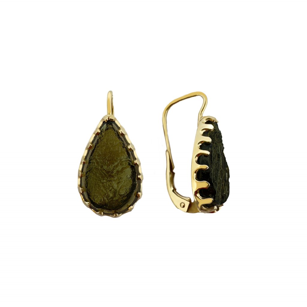 Moldavite earring in gold 2000260060002