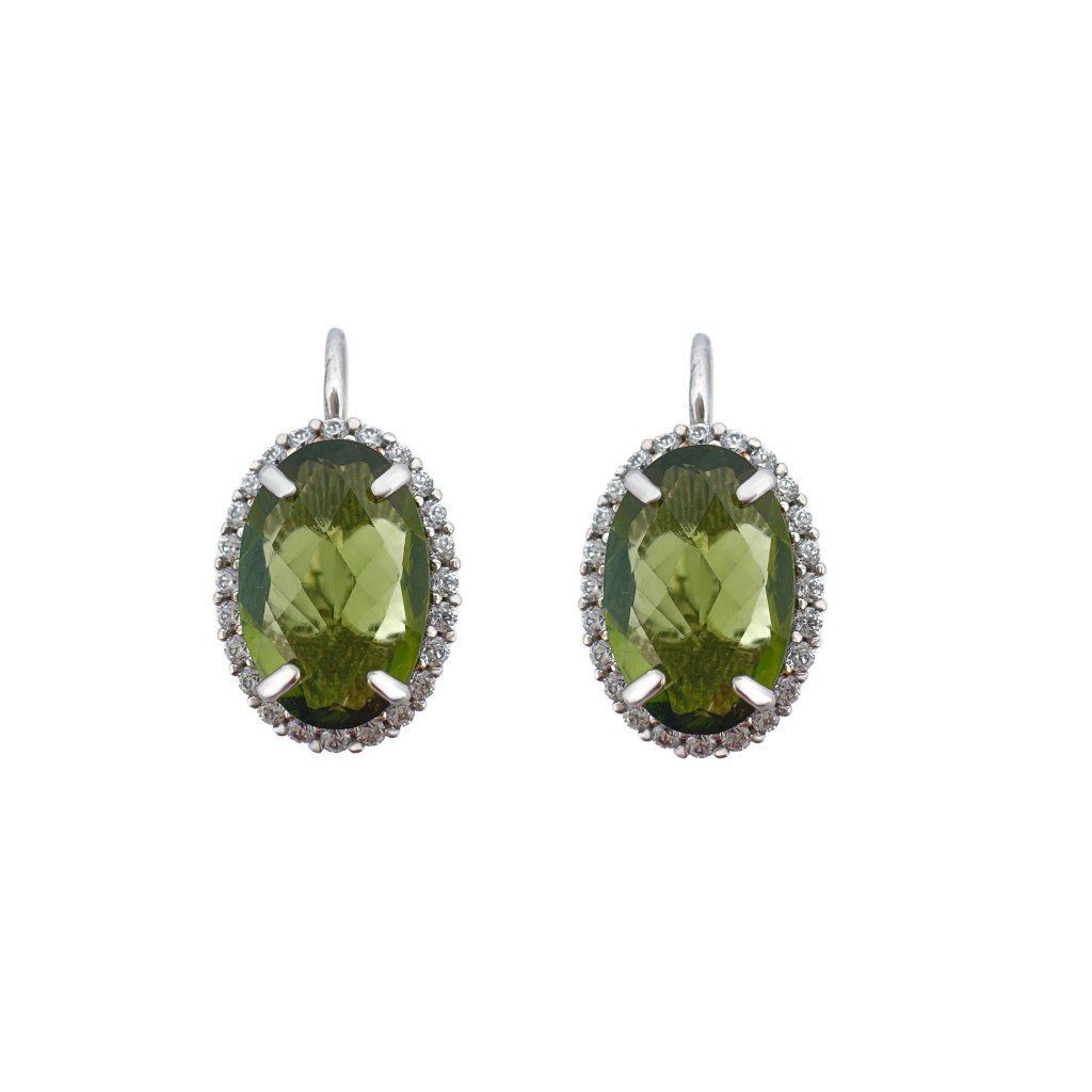 Moldavite earring in silver with zirconia 2000209050002