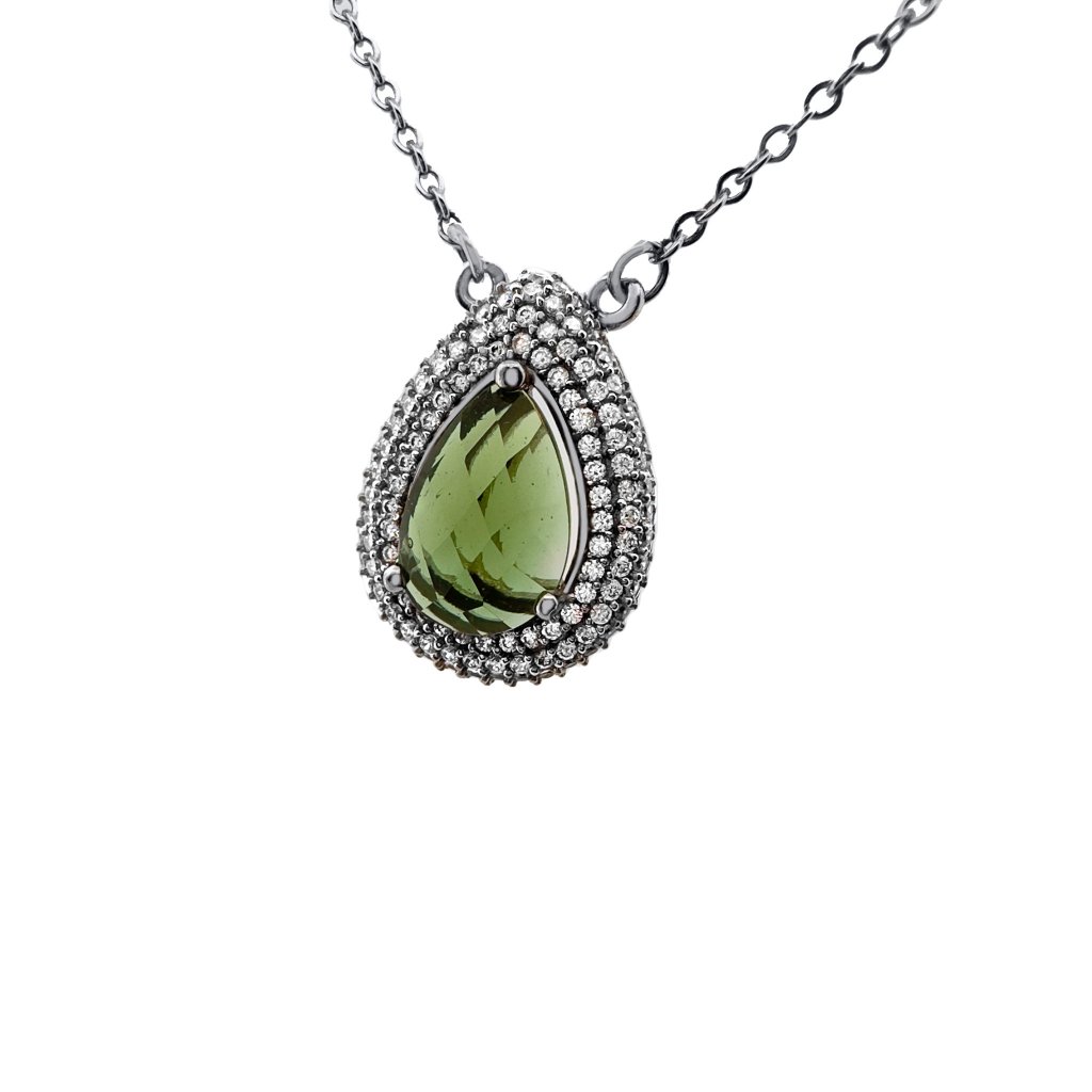 Silver necklace with Moldavite and zircons P2000303020000