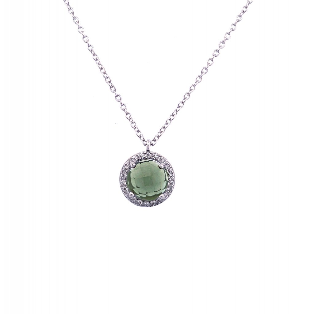Stříbrný náhrdelník s vltavínem , polobrus 888