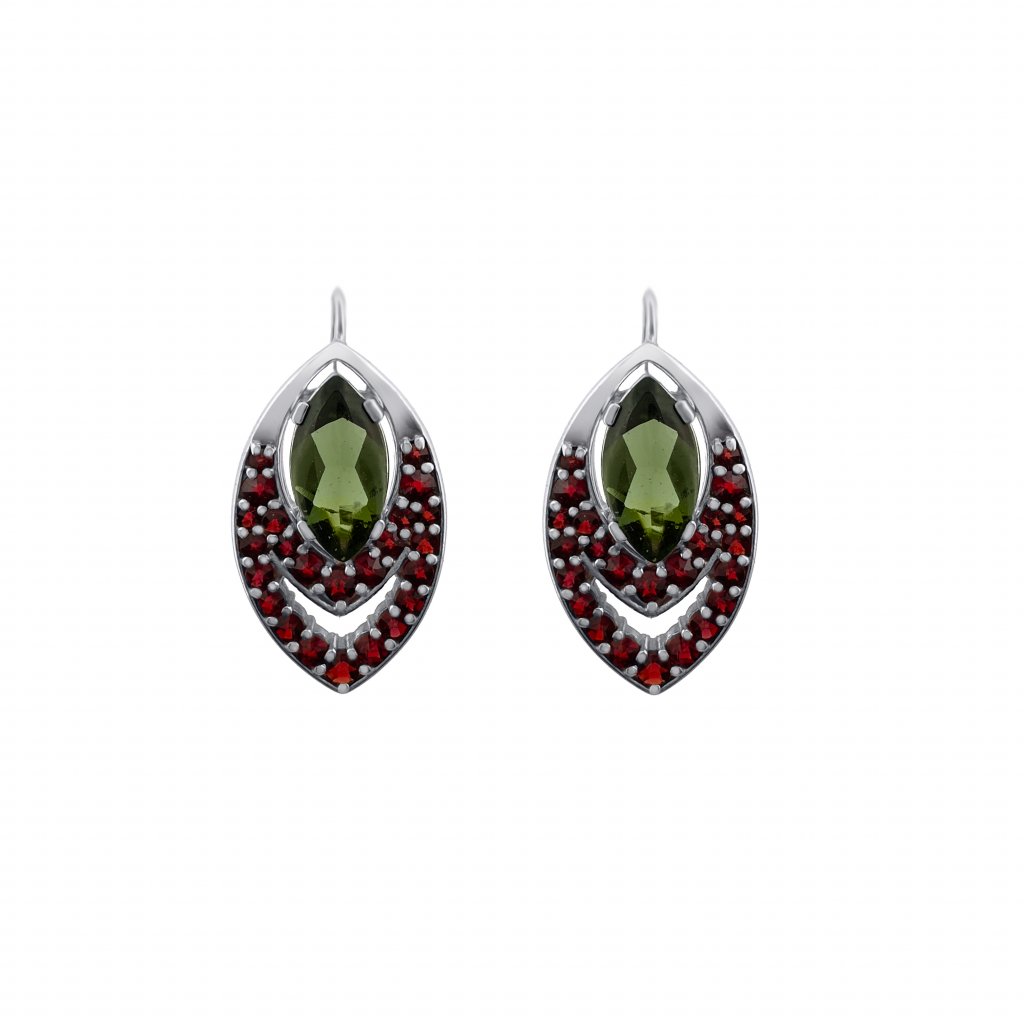 Silver earrings with vltavini and garnets P2000063010006