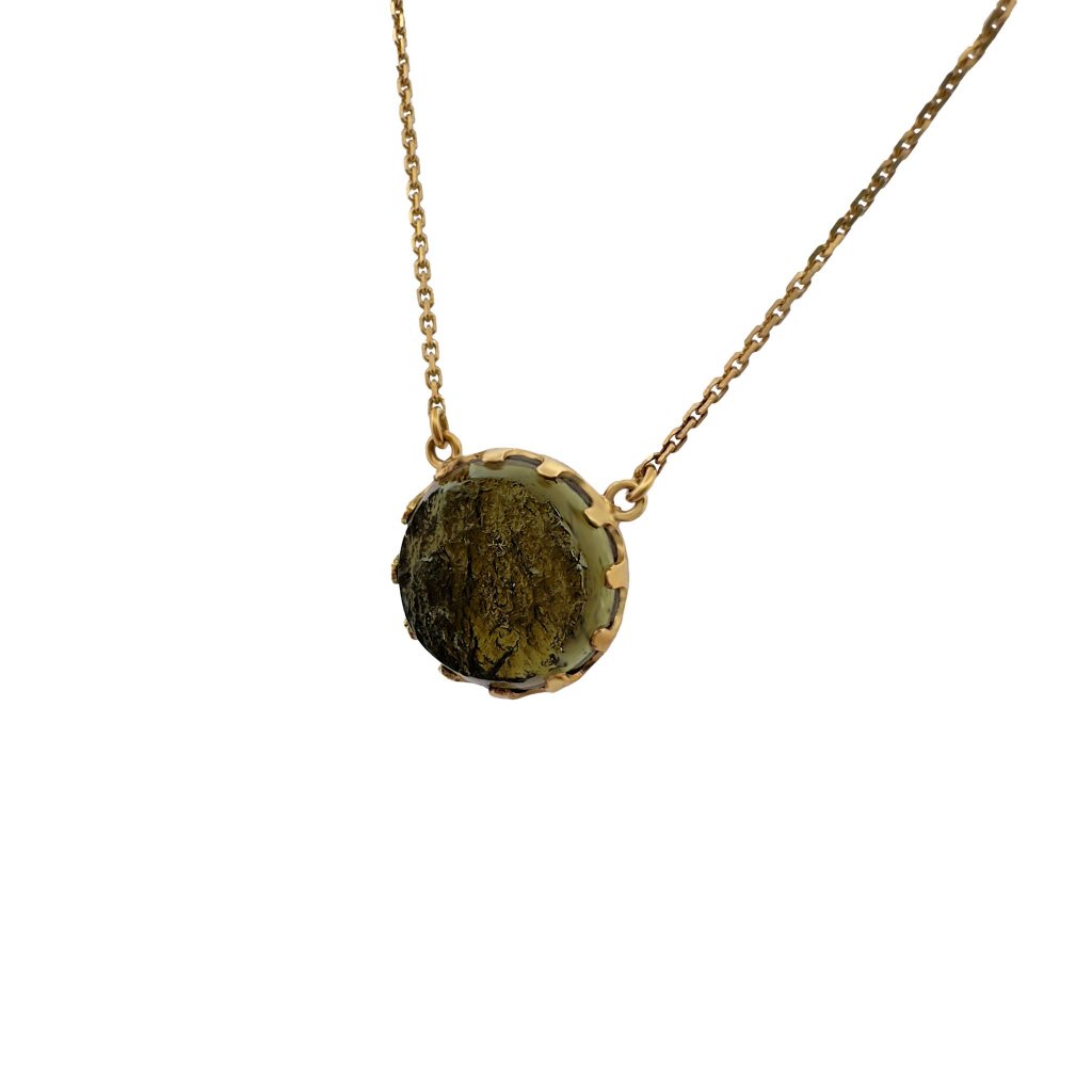 Gold necklace with Moldavite semi polished P2000263130009 Vltavin Moldavite