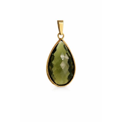 Luxury gold drop-shaped cut Moldavite pendant P2000307610009