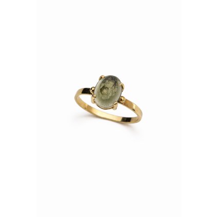 Gold ring with Moldavite, semi-polished P2000291290003
