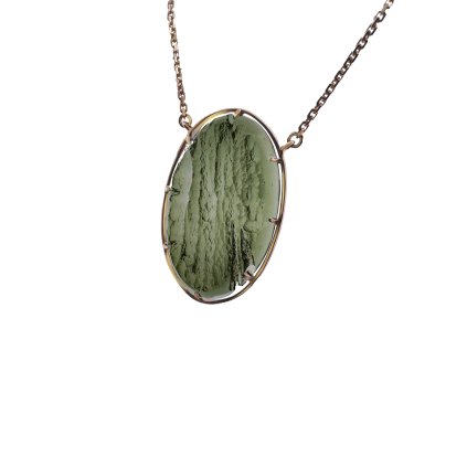 Gold necklace with Moldavite, semi-polished P2000312970006