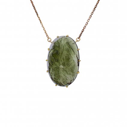 Exklusivní zlatý náhrdelník s vltavínem, polobrus P23 0020