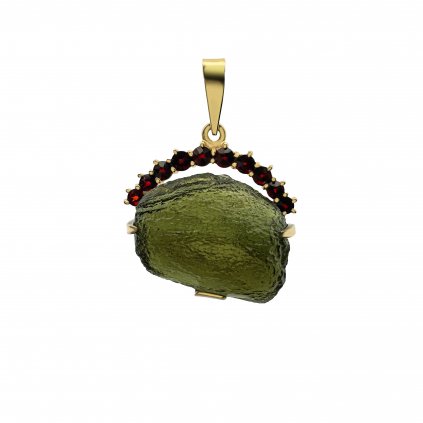 Zlatý přívěsek s vltavínem a granáty P21 0053