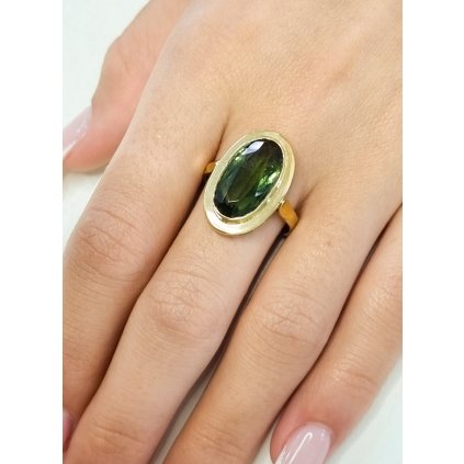 Zlatý prsten s vltavínem P22 0096