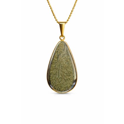 Luxury gold pendant with drop-shaped Moldavite P2000286720003