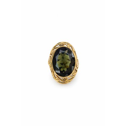 Luxury gold ring with cut Moldavite P2000282010009