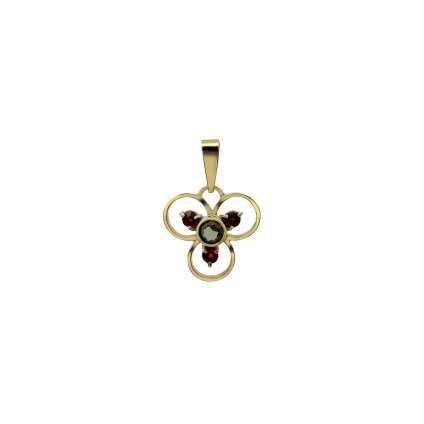 Gold pendant with Moldavite and garnets P2000334670007