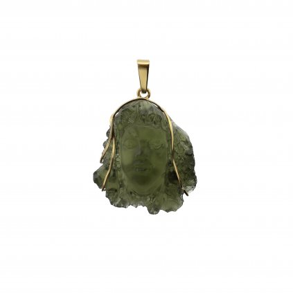 Zlatý přívěsek s vltavínem, glyptika, Panna Marie se závojem 21 0035