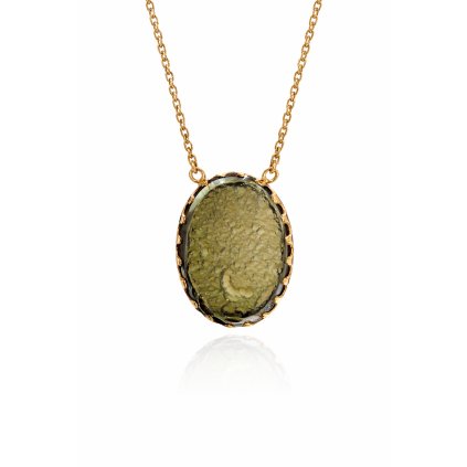Elegant gold necklace with Moldavite, oval P2000312870009