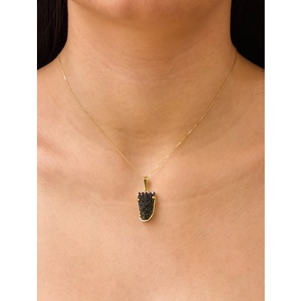 Zlatý přívěsek s vltavínem a granáty P21 0048