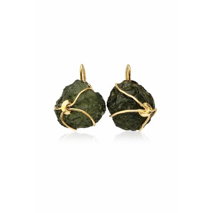 Zlaté náušnice s nebroušenými vltavíny P26 0003