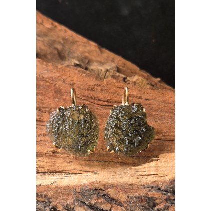 Zlaté náušnice s vltavíny P26 0011