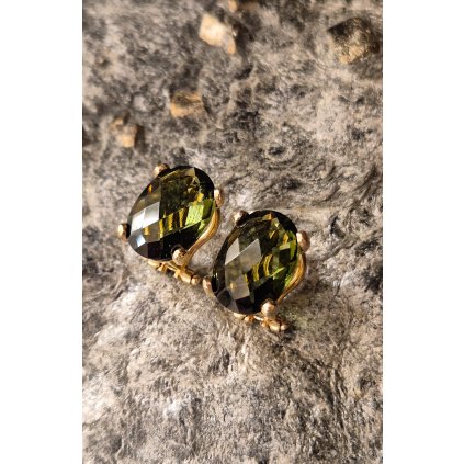 Luxusní zlaté náušnice s vltavíny P20 0099