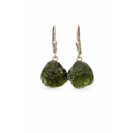 Silver dangle earrings with uncut Moldavite 2000337470000