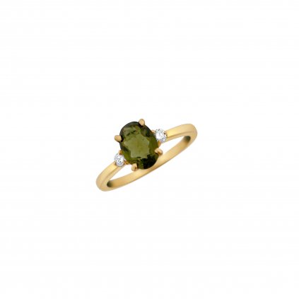 Moldavite ring in gold with diamonds 11682
