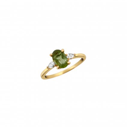 Fine gold ring with Moldavite and diamonds 11700