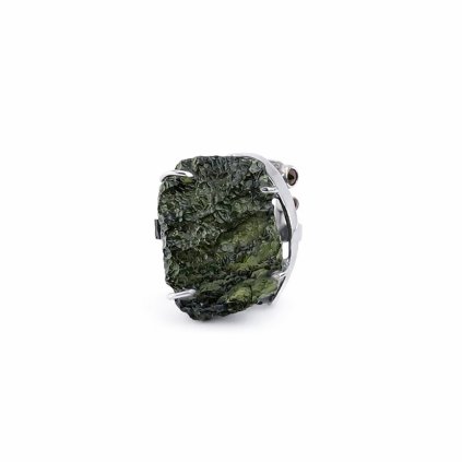 Moldavite ring in silver with garnet 2000102250004